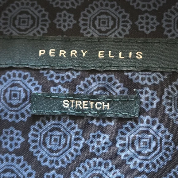 Perry Ellis Men’s 2XLT Stretch Blue Patterned Short Sleeve Button Up Shirt - Picture 10 of 15